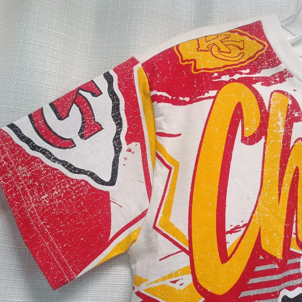 NFL Kansas City Chiefs Kids White Graphic T-Shirt Make Noise Tee Size M 10/12